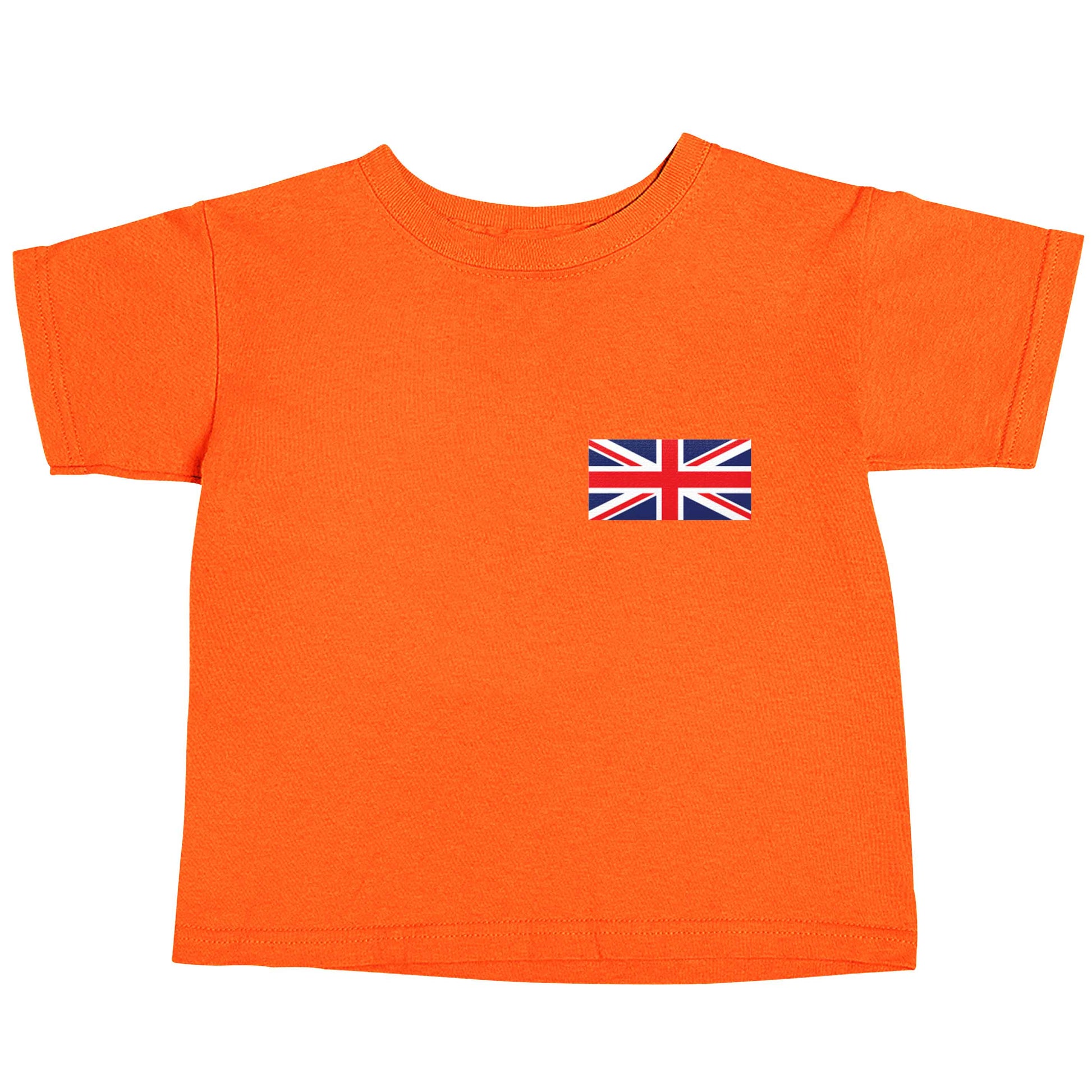 Union Jack flag pocket design orange baby toddler Tshirt 2 Years