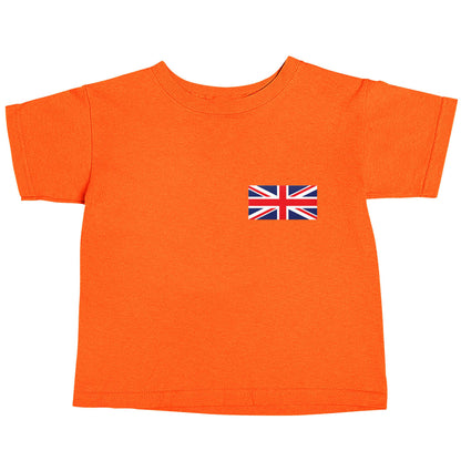 Union Jack flag pocket design orange baby toddler Tshirt 2 Years