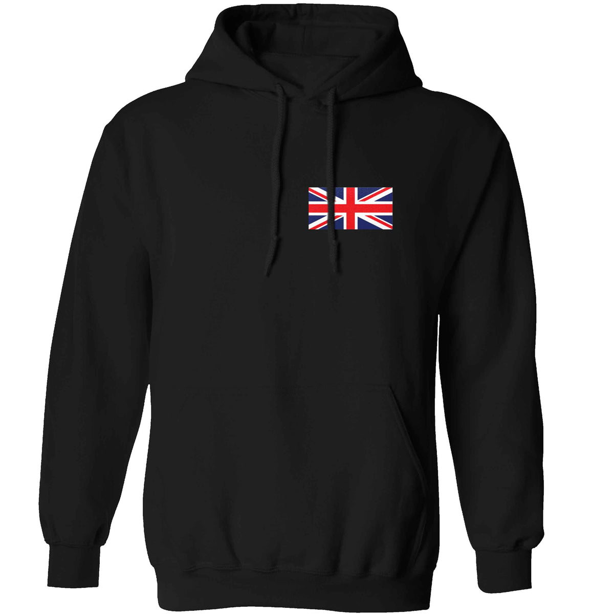 Union Jack flag pocket design adults unisex black hoodie 2XL