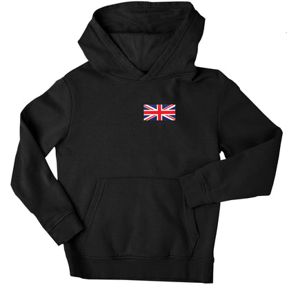 Union Jack flag pocket design children's black hoodie 12-13 Years