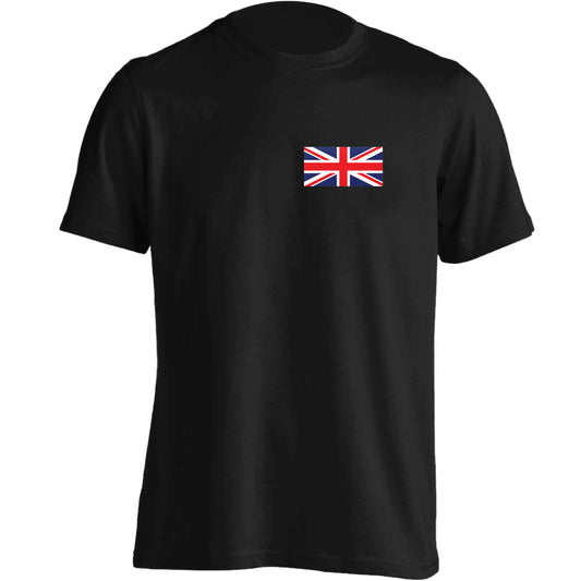 Union Jack flag pocket design adults unisex black Tshirt 2XL
