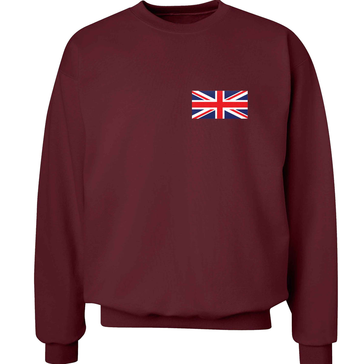 Union Jack flag pocket design adult's unisex maroon sweater 2XL