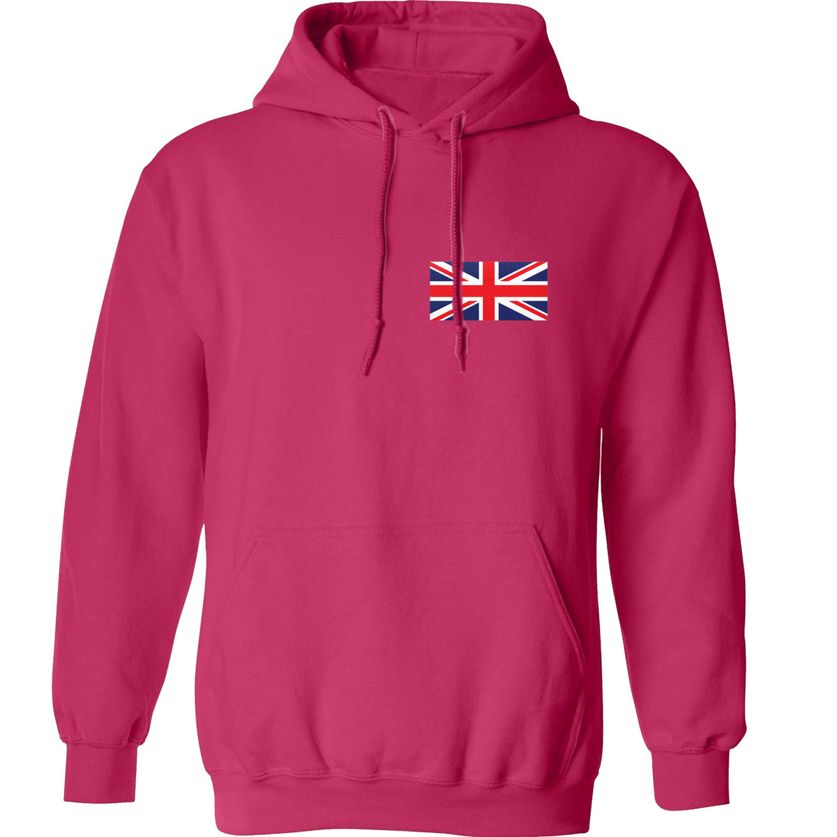 Union Jack flag pocket design adults unisex pink hoodie 2XL