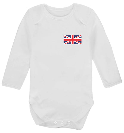 Union Jack flag pocket design baby bodysuit long sleeved white 6-12 months