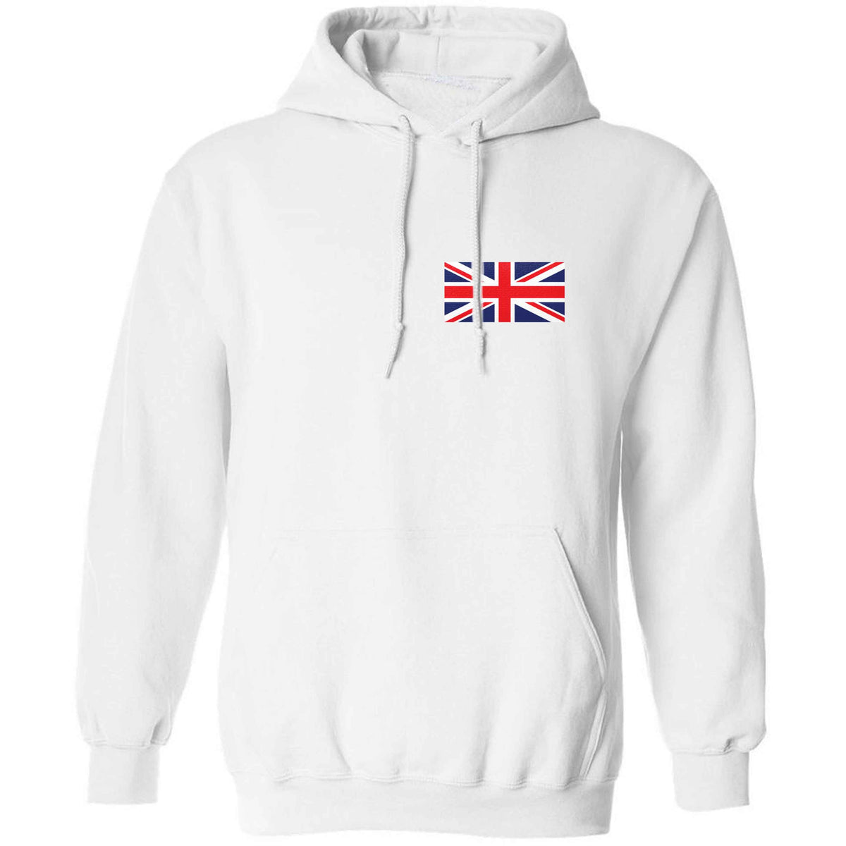 Union Jack flag pocket design adults unisex white hoodie 2XL