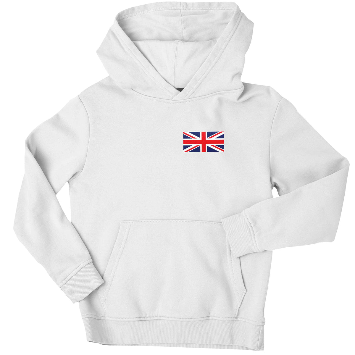 Union Jack flag pocket design children's white hoodie 12-13 Years