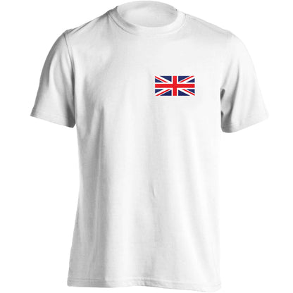 Union Jack flag pocket design adults unisex white Tshirt 2XL
