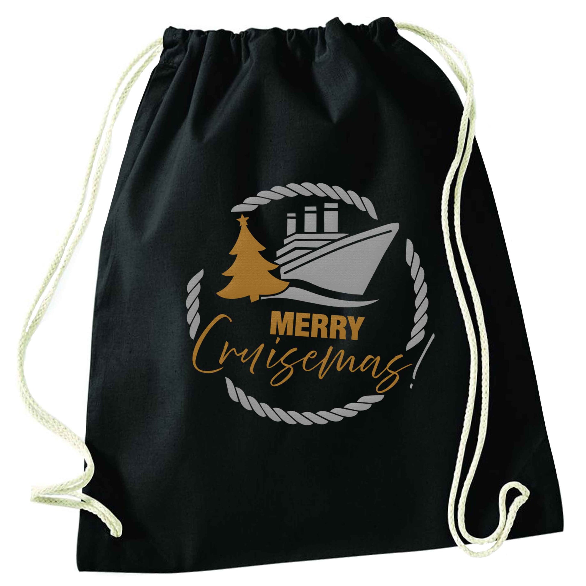 Merry cruismas black drawstring bag