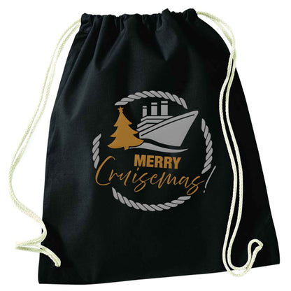 Merry cruismas black drawstring bag