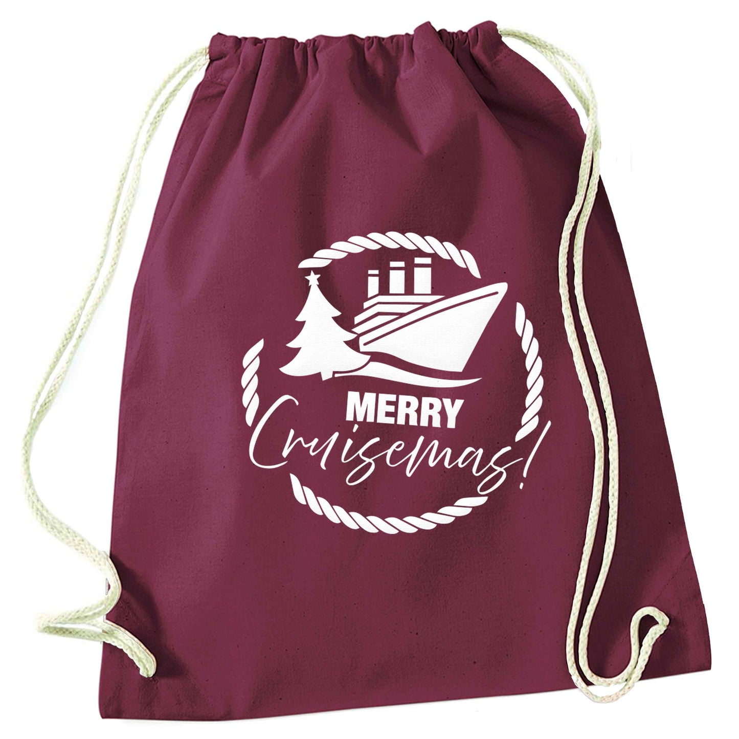 Merry cruismas maroon drawstring bag