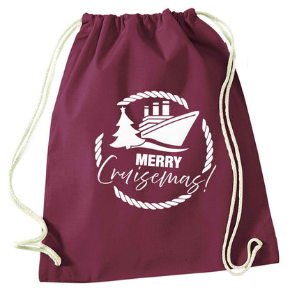 Merry cruismas maroon drawstring bag