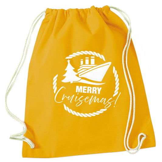 Merry cruismas mustard drawstring bag