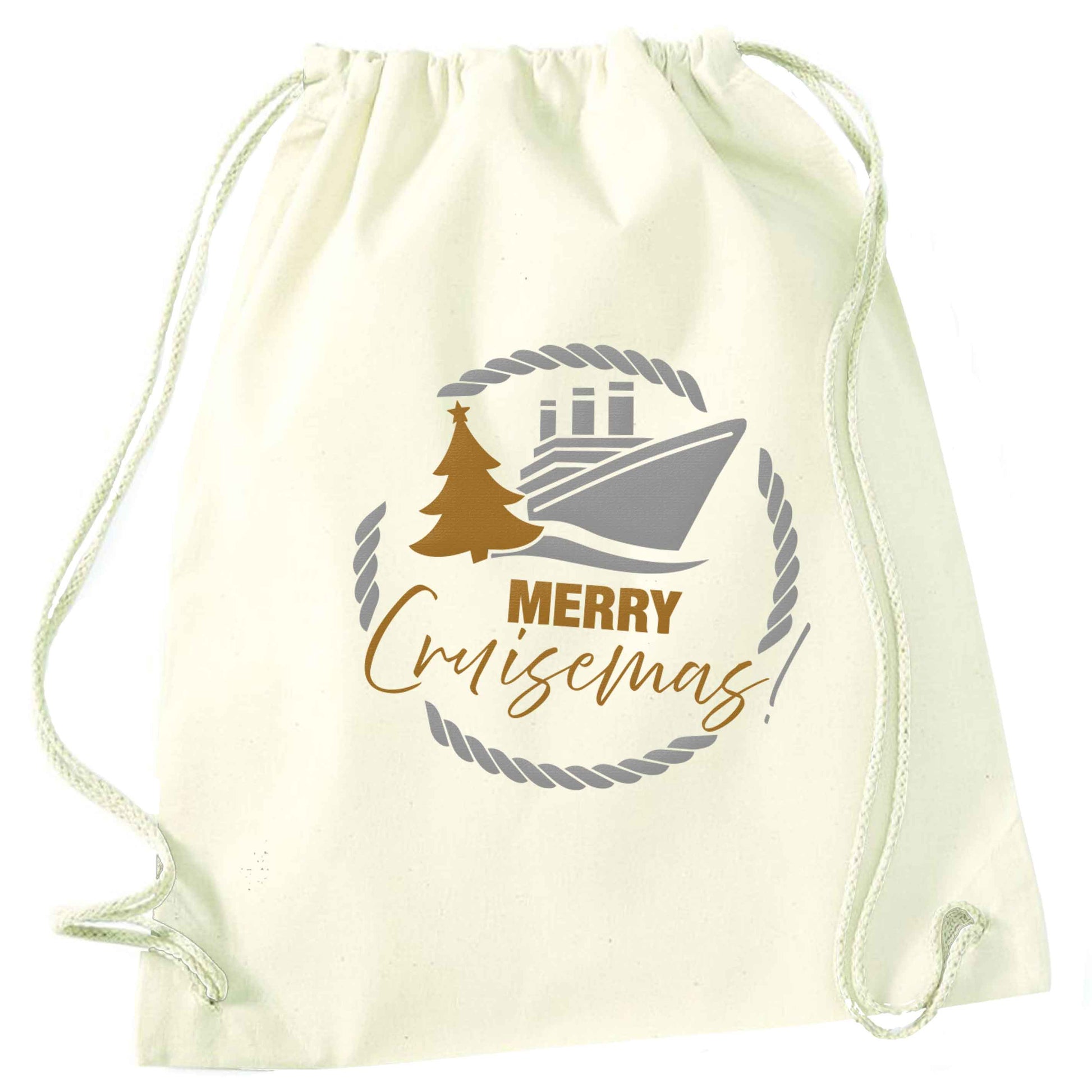 Merry cruismas natural drawstring bag