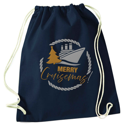 Merry cruismas navy drawstring bag