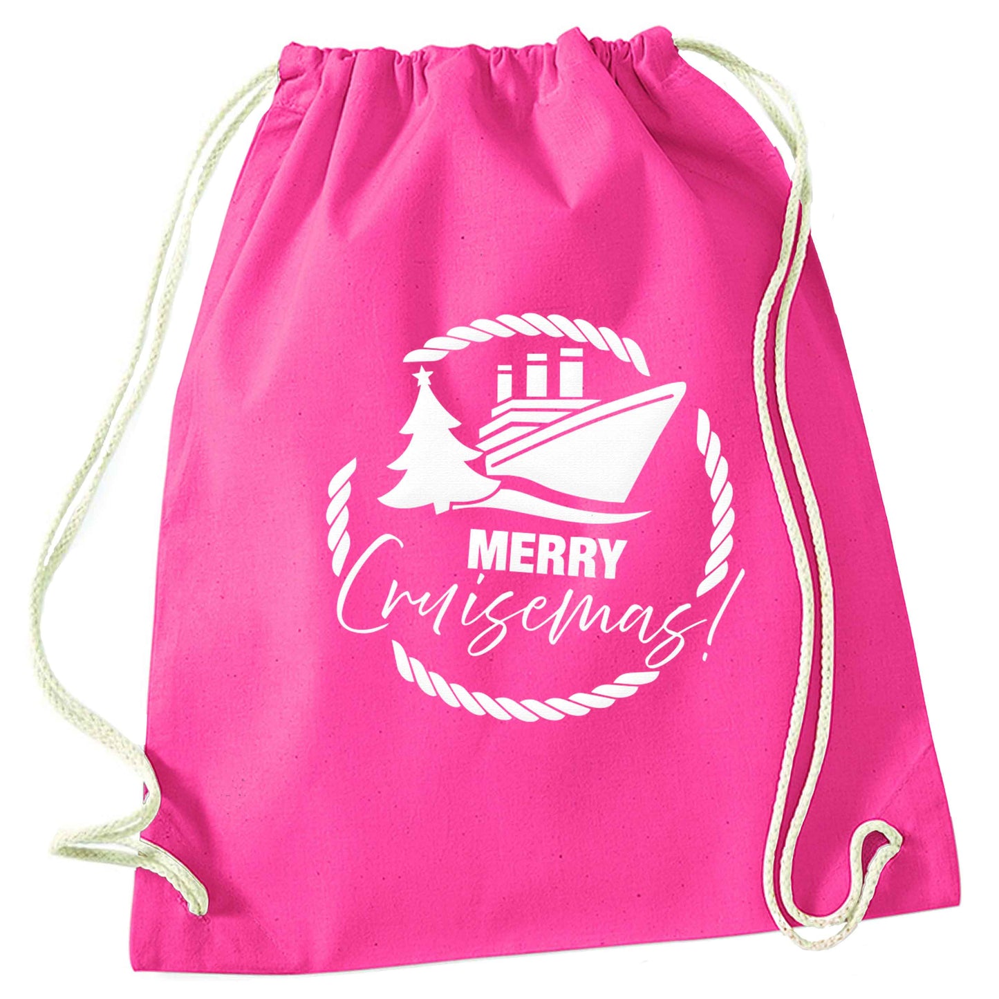 Merry cruismas pink drawstring bag