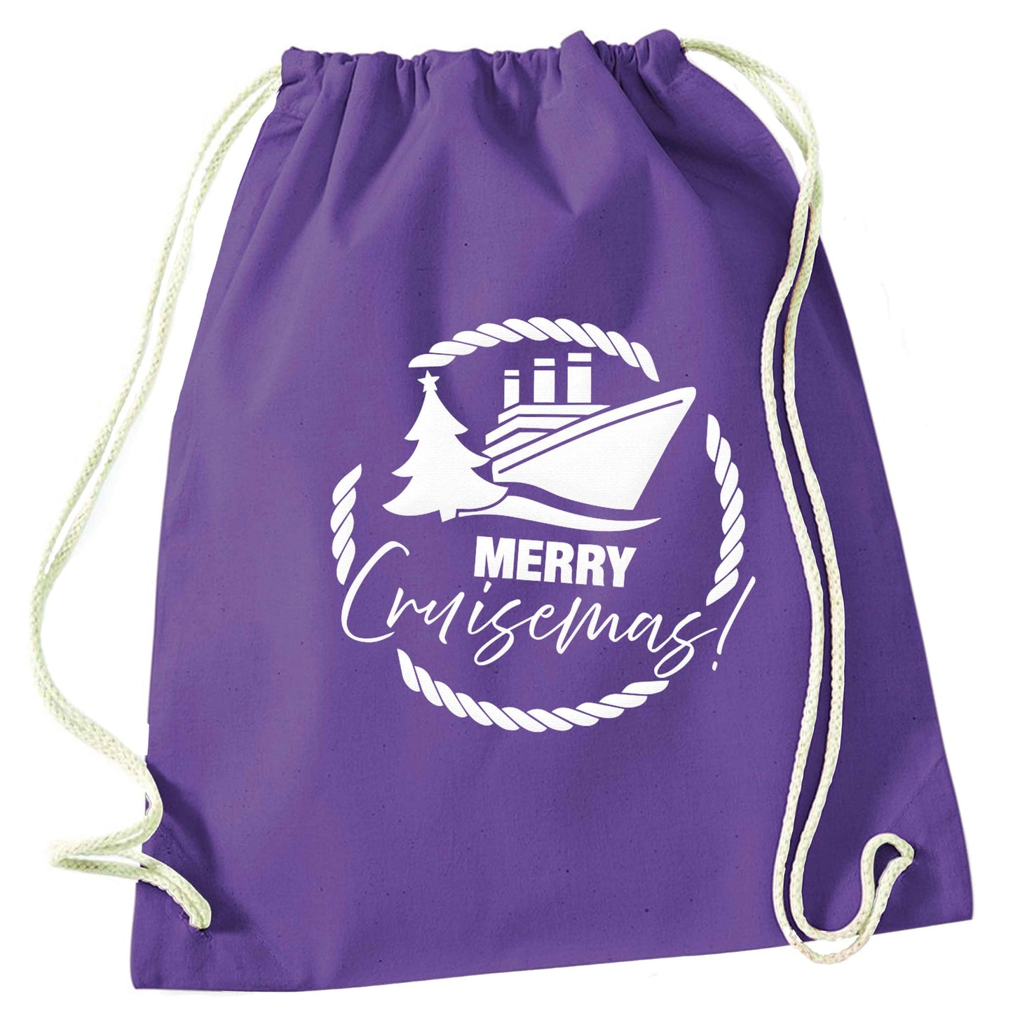 Merry cruismas purple drawstring bag