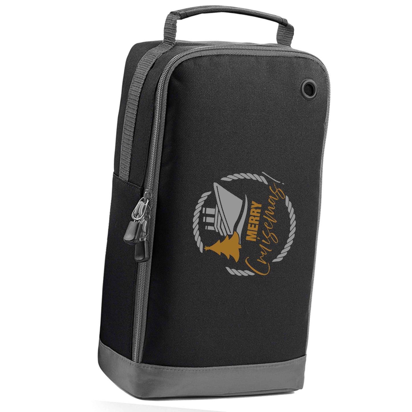 Merry cruismas black sports shoe bag horizontal print