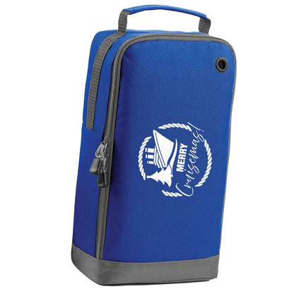 Merry cruismas blue sports shoe bag horizontal print