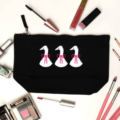 Three geese illustration black makeup bag