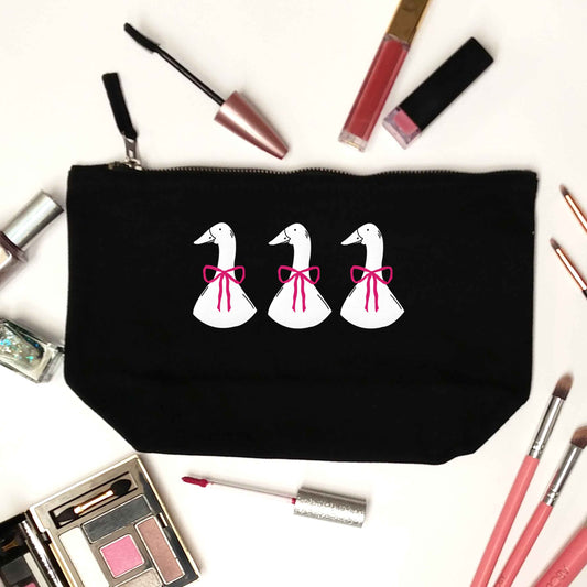 Three geese illustration black makeup bag
