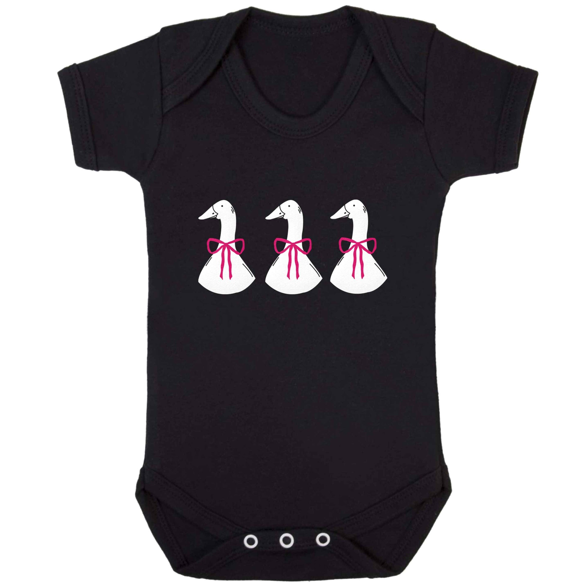 Three geese illustration baby bodysuit black 18-24 months