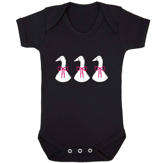 Three geese illustration baby bodysuit black 18-24 months