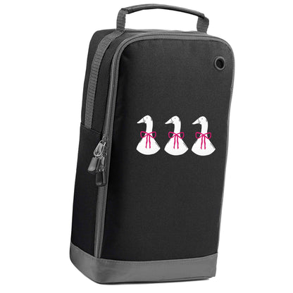 Three geese illustration black sports shoe bag vertical print