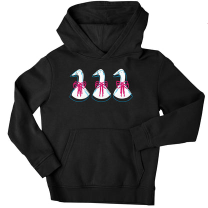 Three geese illustration children's black hoodie 12-13 Years