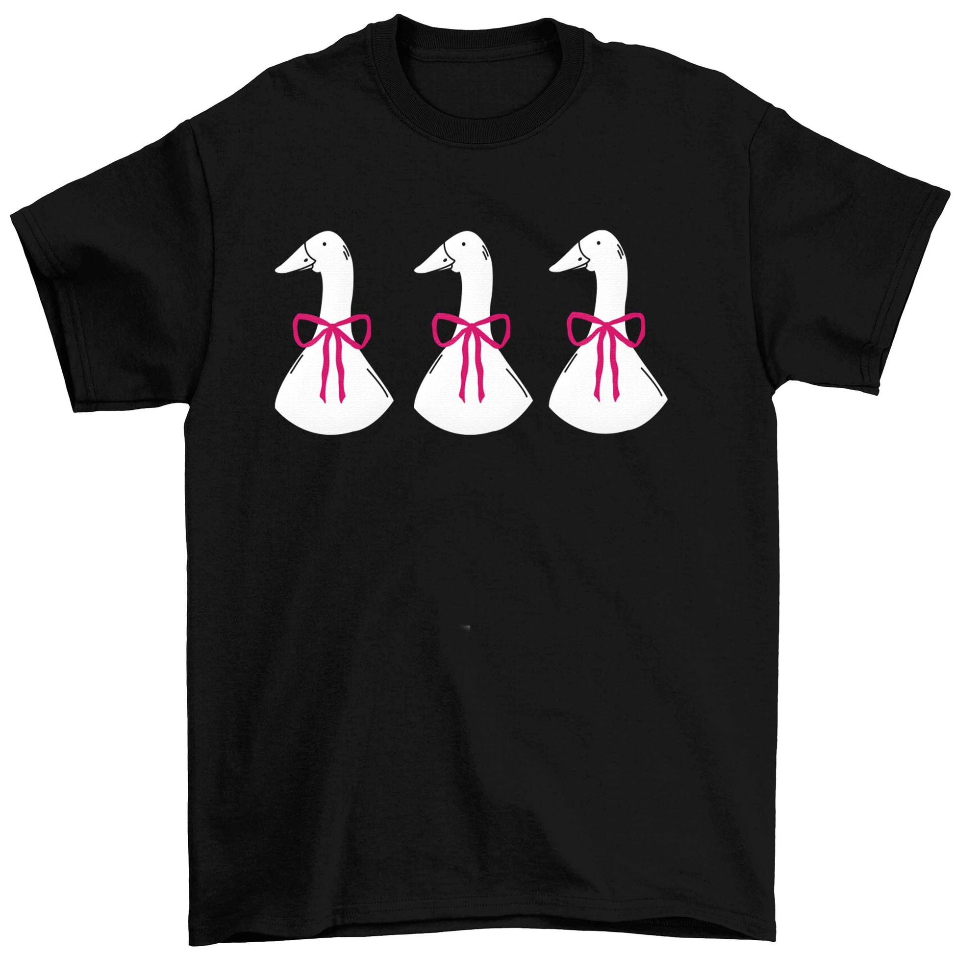Three geese illustration Children's black Tshirt 12-13 Years