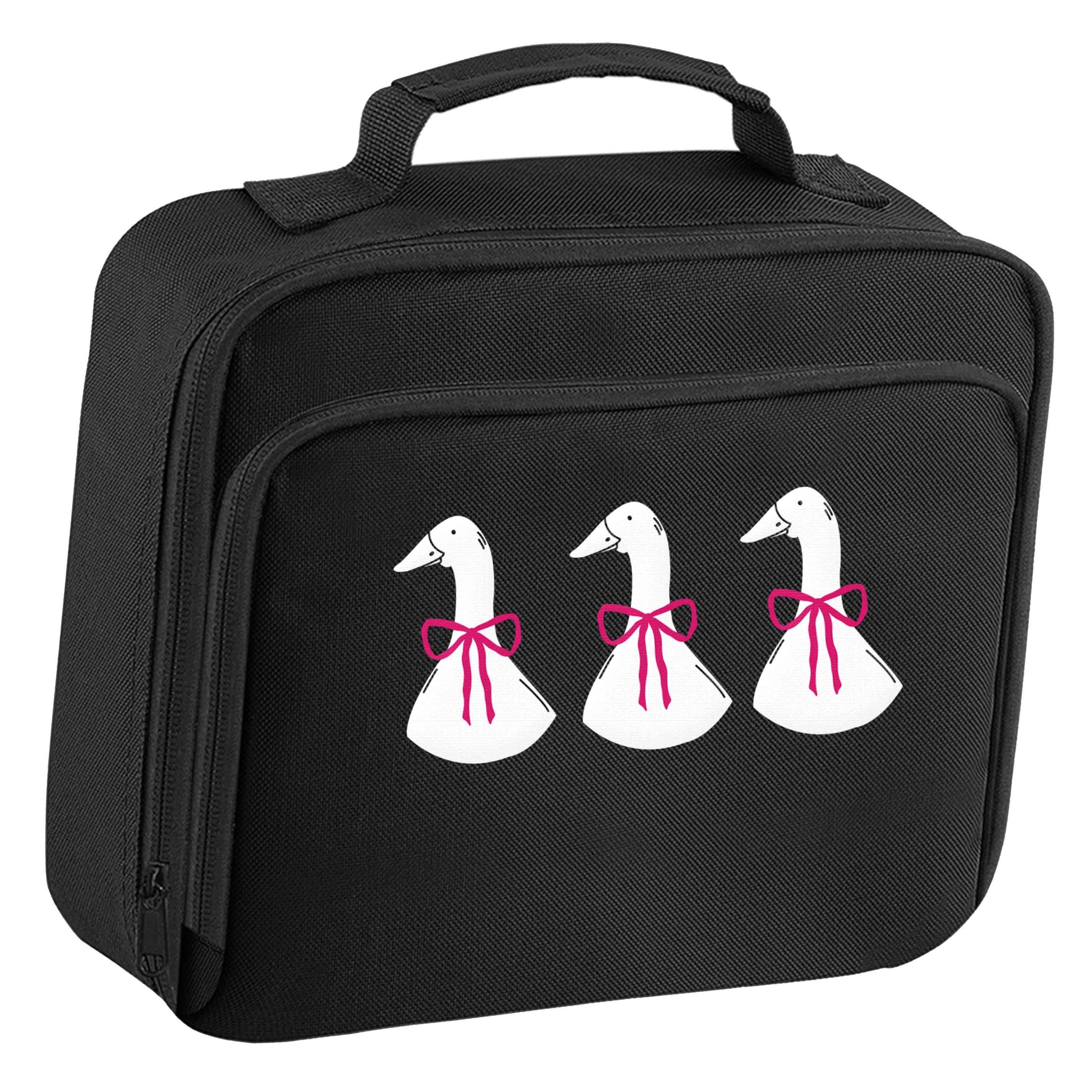 Three geese illustration insulated black lunch bag cooler