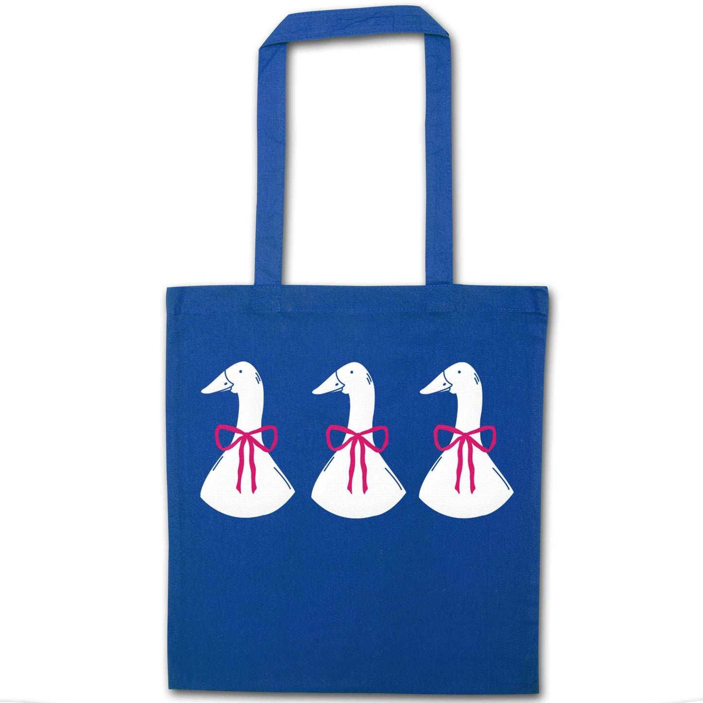 Three geese illustration blue tote bag