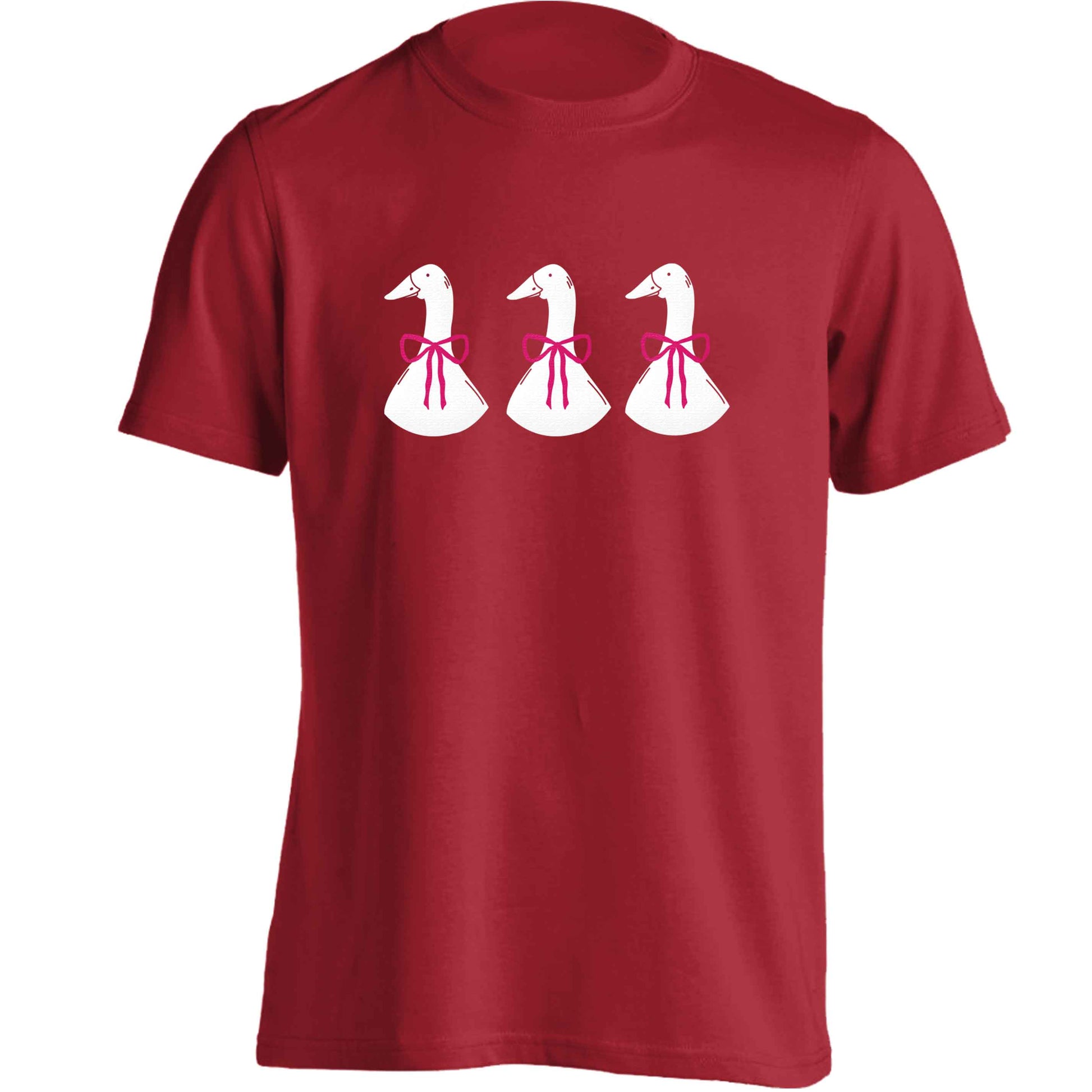 Three geese illustration adults unisex red Tshirt 2XL