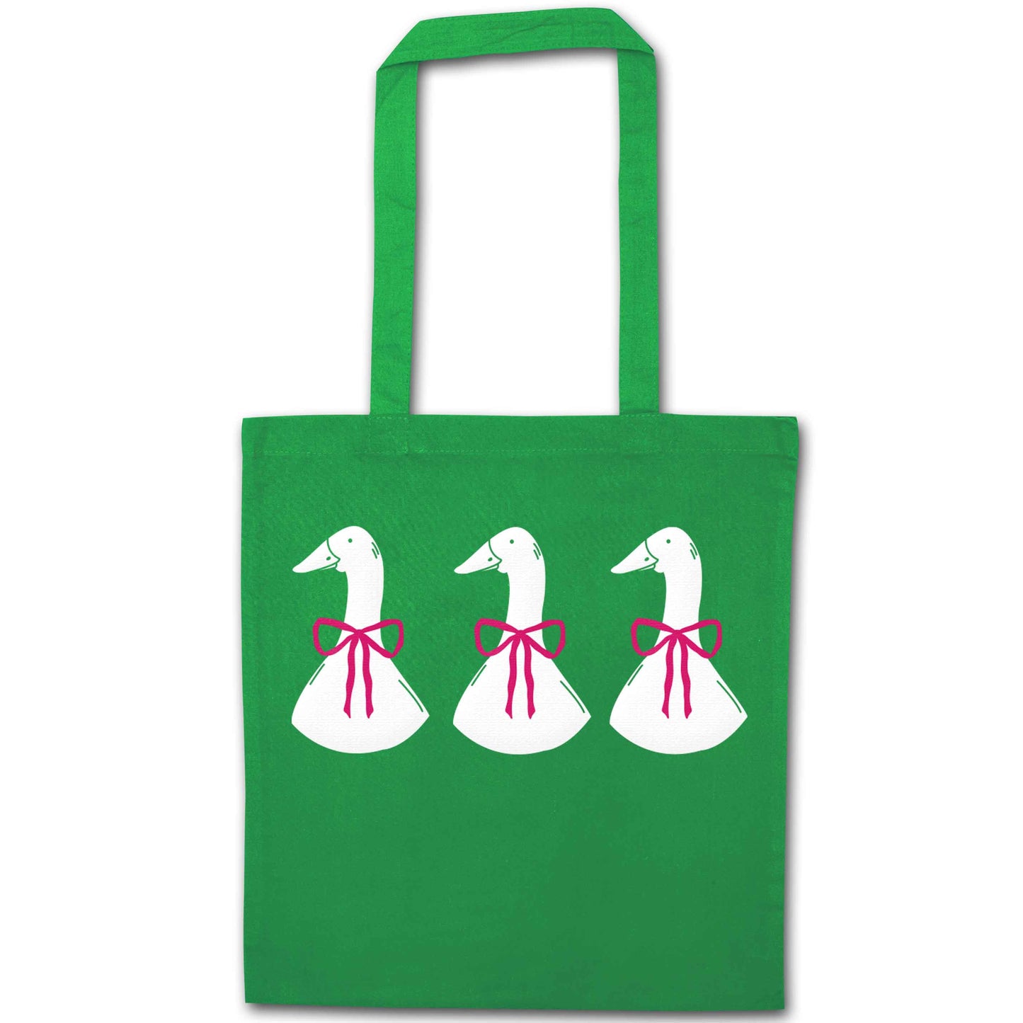 Three geese illustration green tote bag