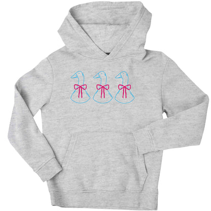 Three geese illustration children's grey hoodie 12-13 Years