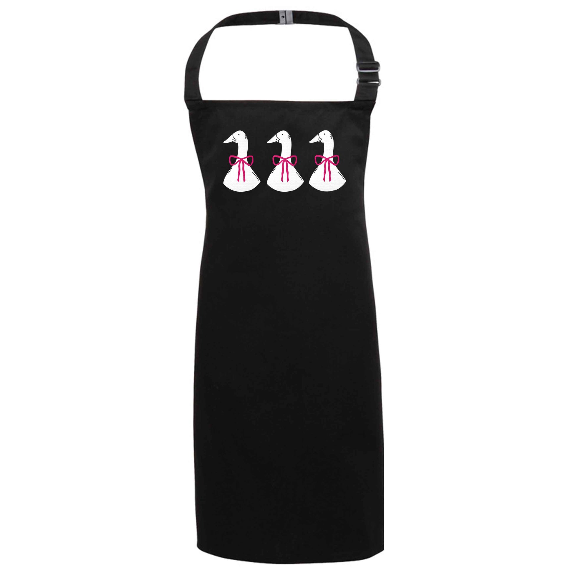 Three geese illustration black apron 7-10 years