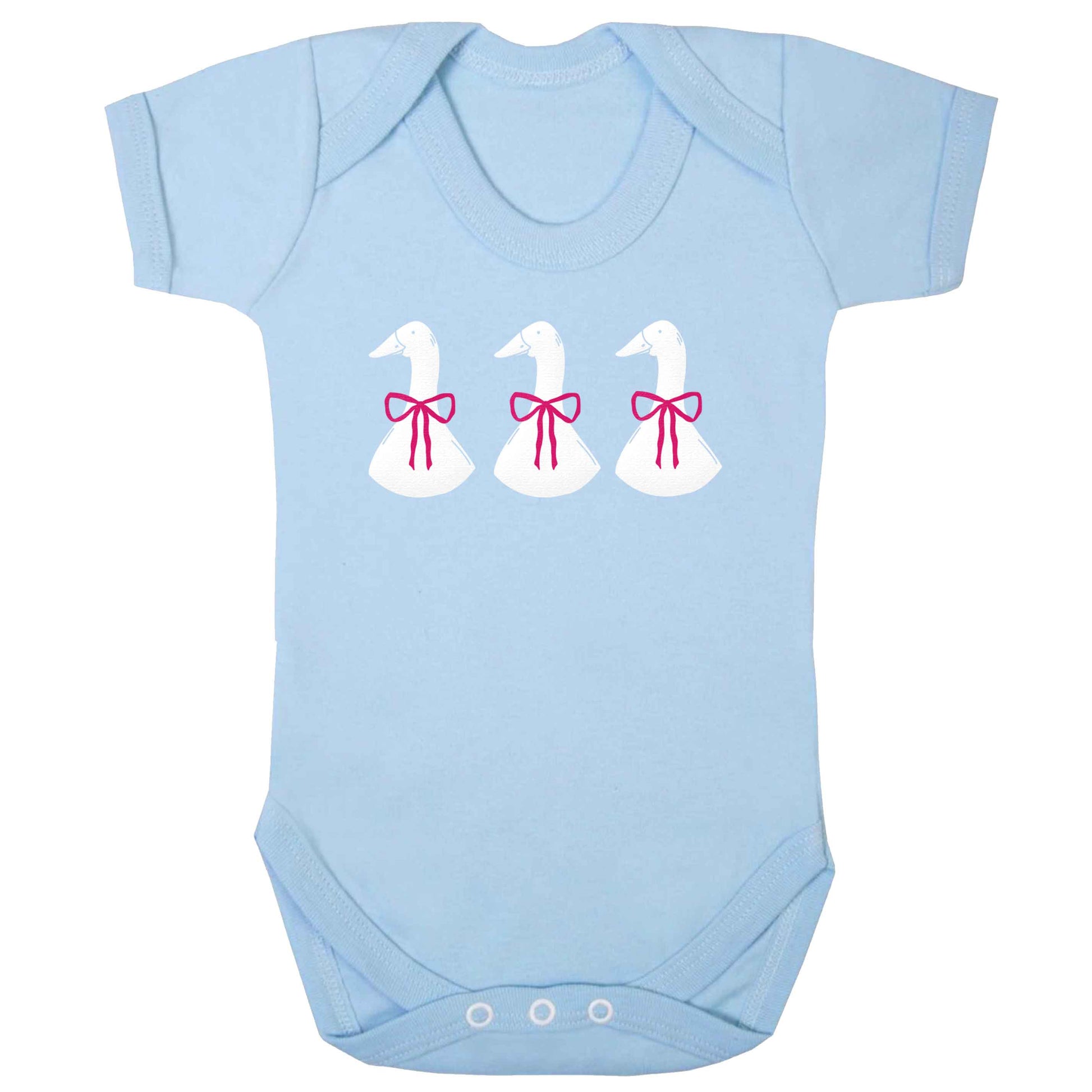 Three geese illustration baby bodysuit pale blue 18-24 months