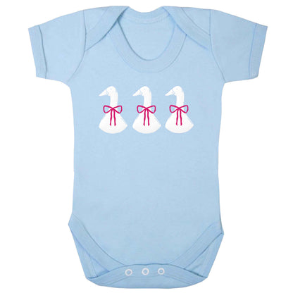 Three geese illustration baby bodysuit pale blue 18-24 months