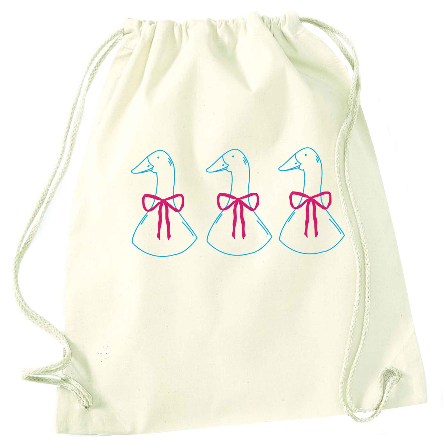 Three geese illustration natural drawstring bag