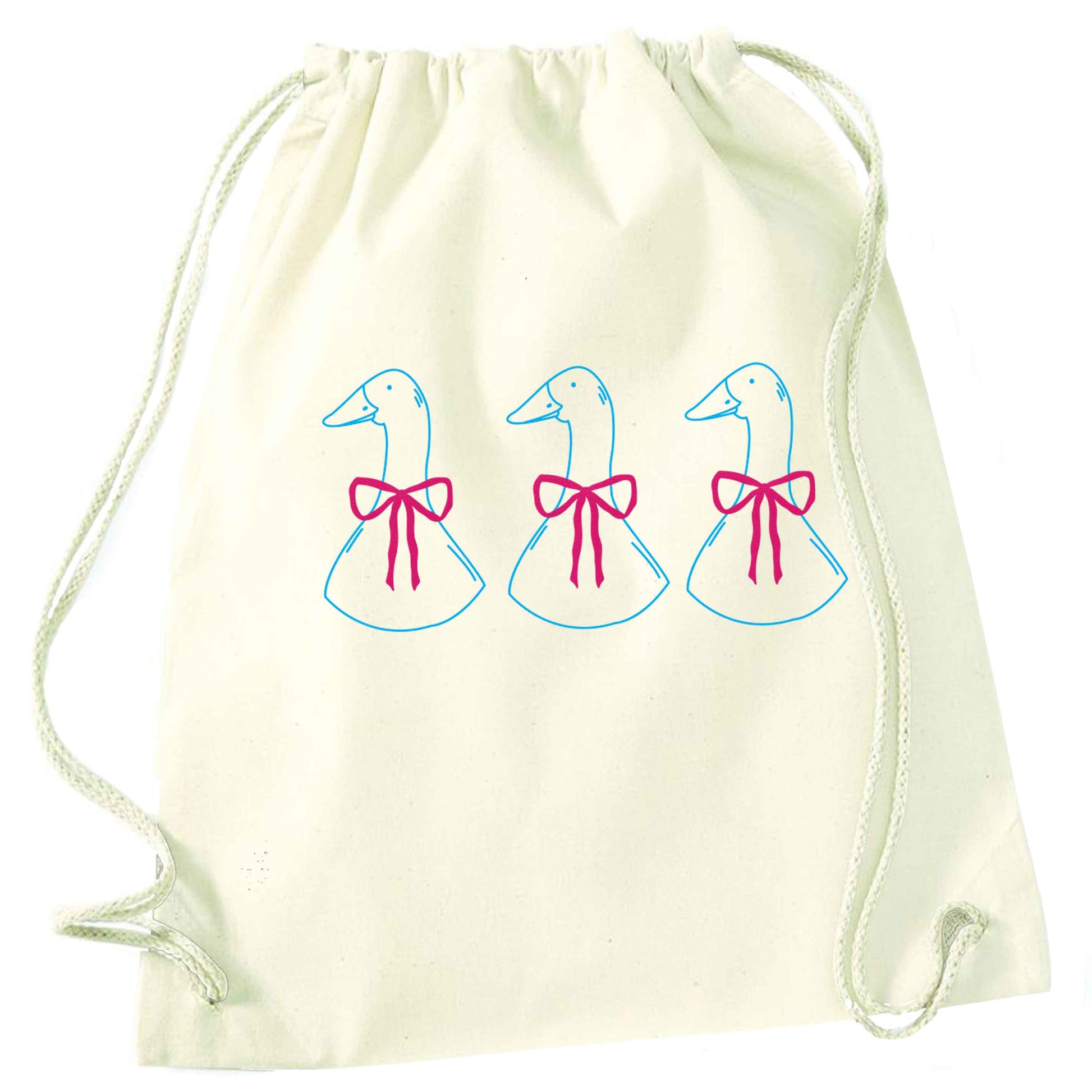 Three geese illustration natural drawstring bag