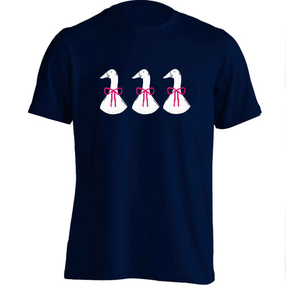 Three geese illustration adults unisex navy Tshirt 2XL