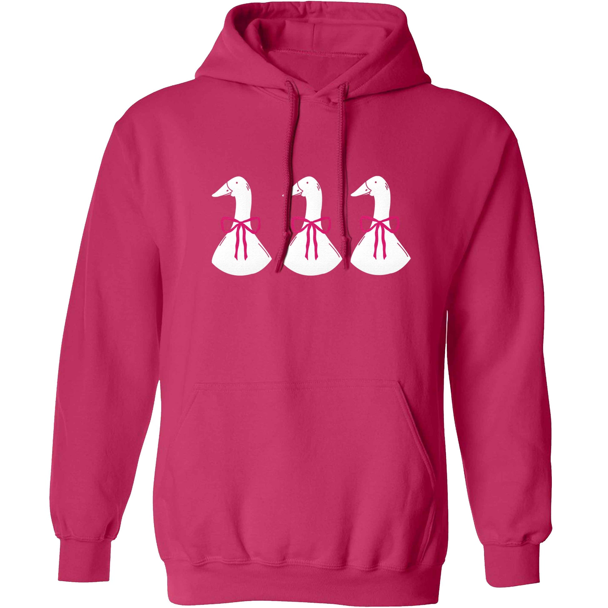 Three geese illustration adults unisex pink hoodie 2XL