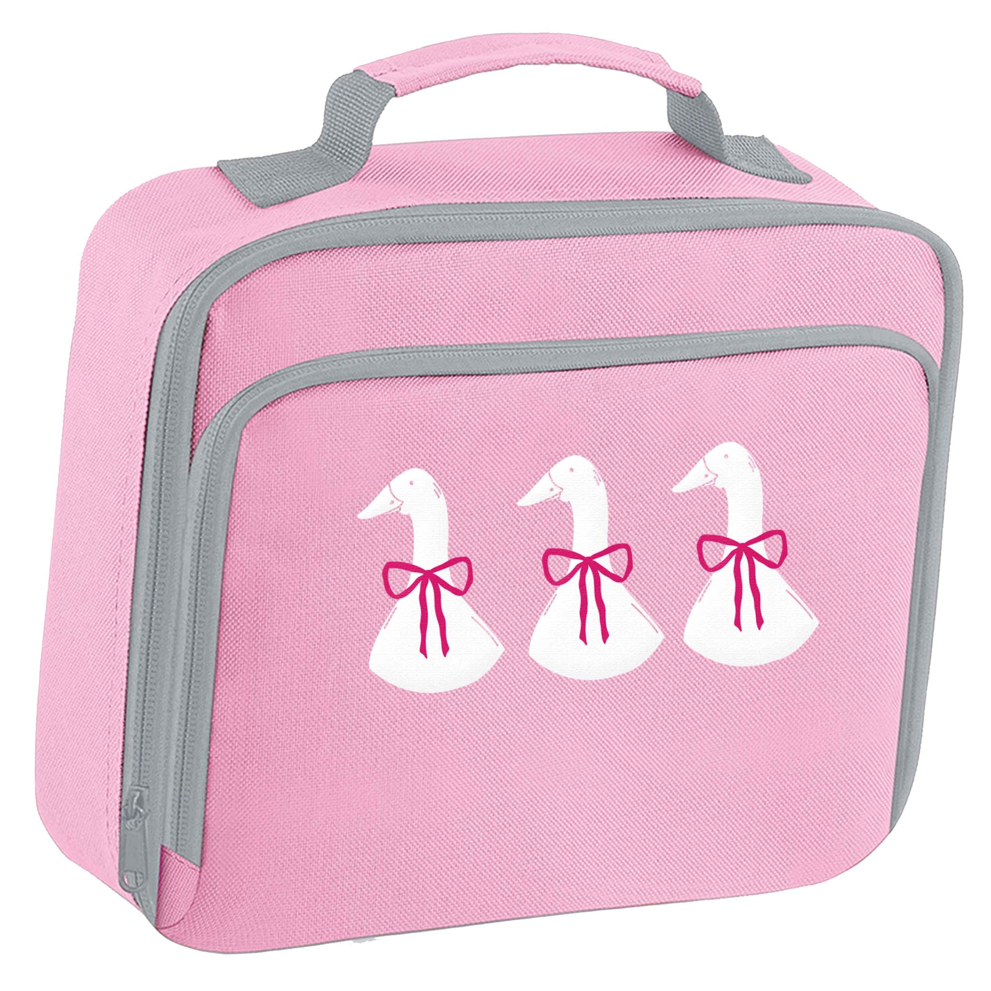 Three geese illustration insulated pink lunch bag cooler