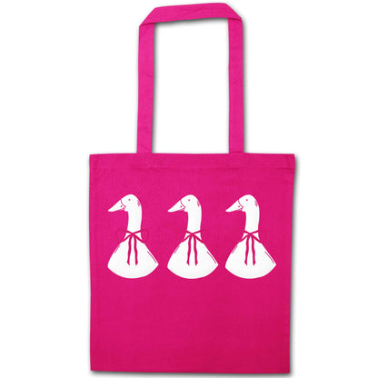 Three geese illustration pink tote bag