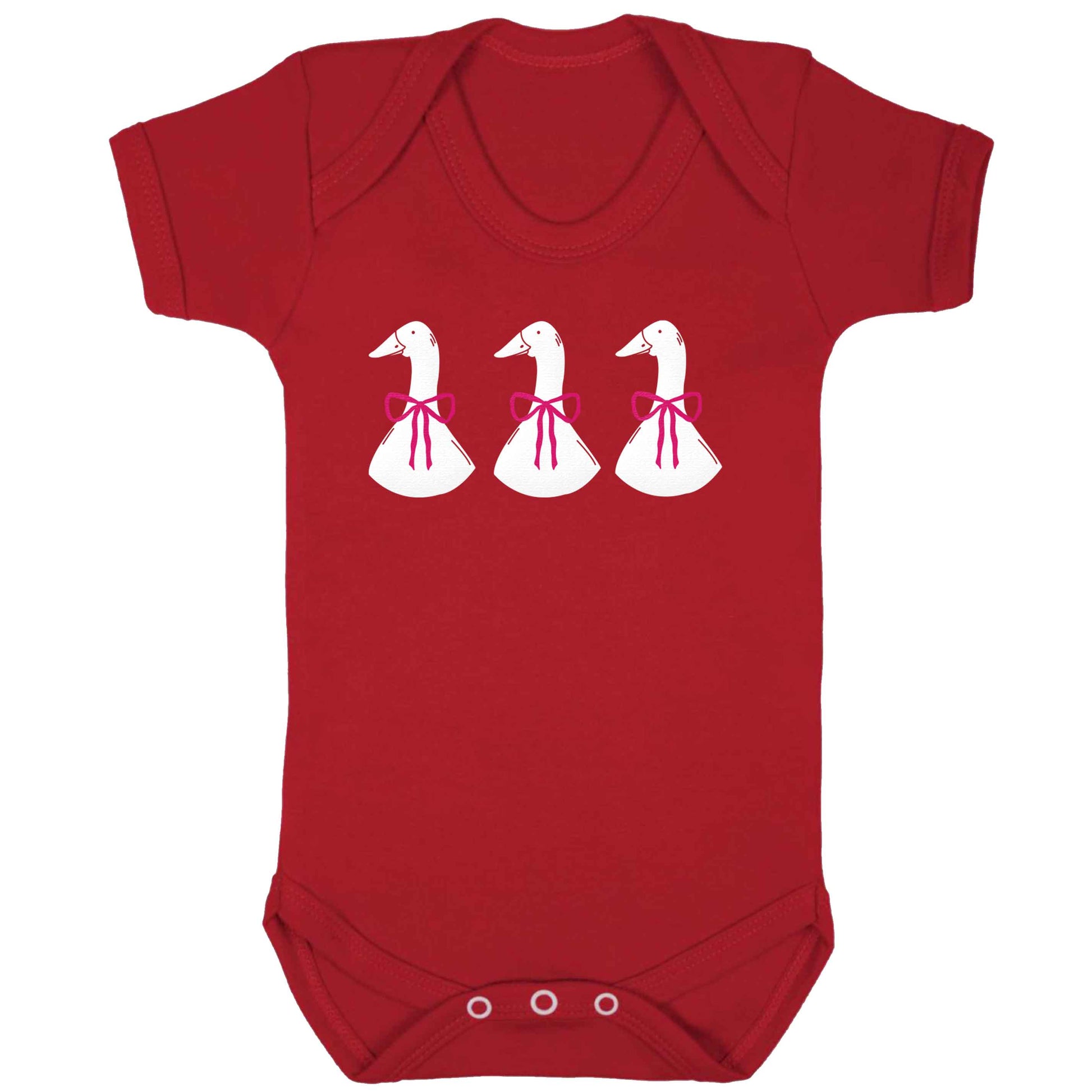 Three geese illustration baby bodysuit red 18-24 months