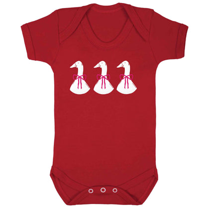 Three geese illustration baby bodysuit red 18-24 months