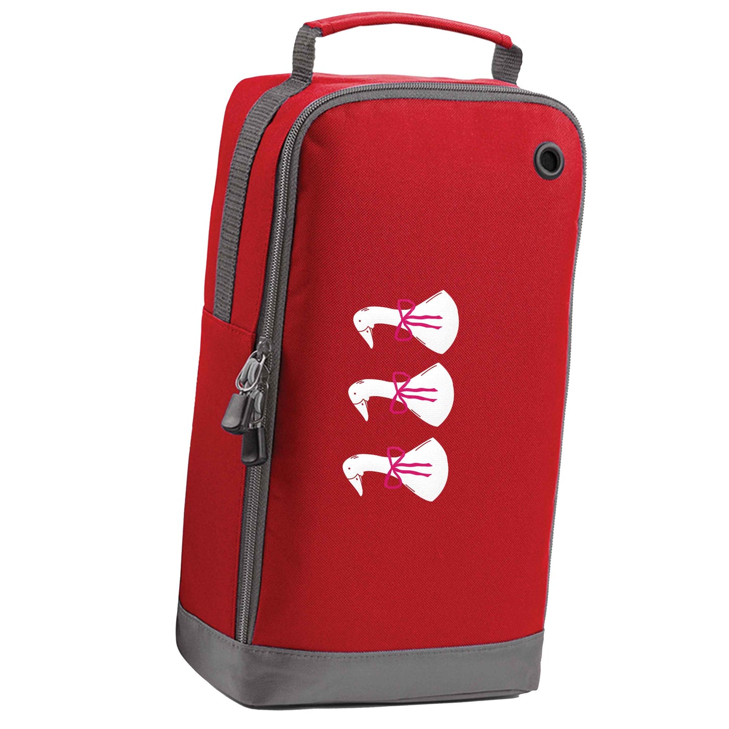 Three geese illustration red sports shoe bag vertical print