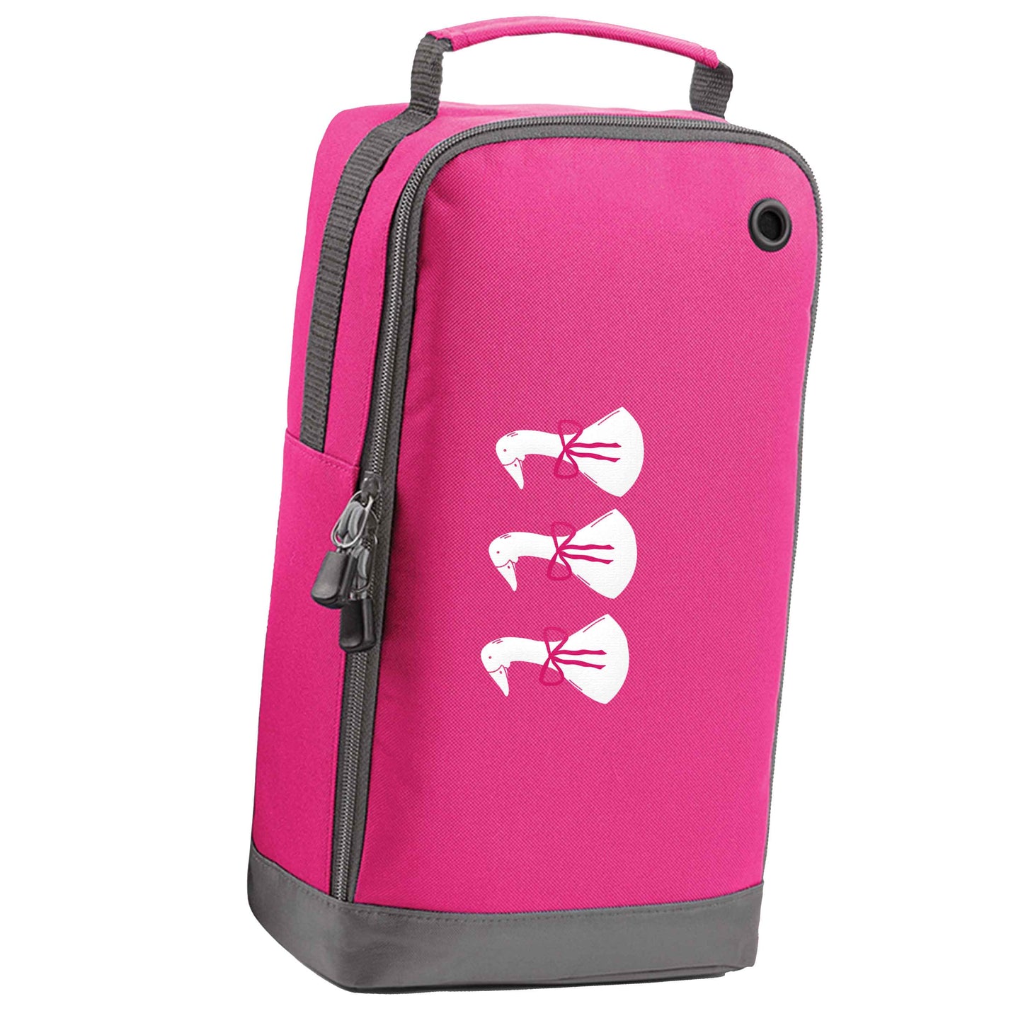 Three geese illustration pink sports shoe bag horizontal print