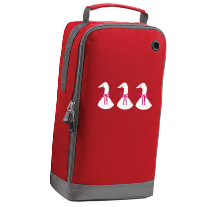 Three geese illustration red sports shoe bag horizontal print