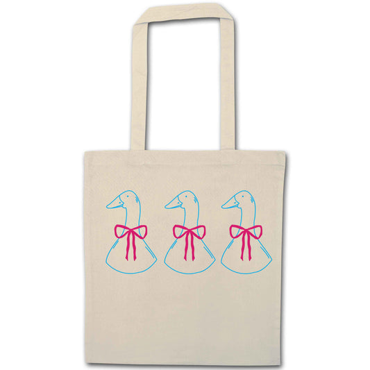 Three geese illustration natural tote bag