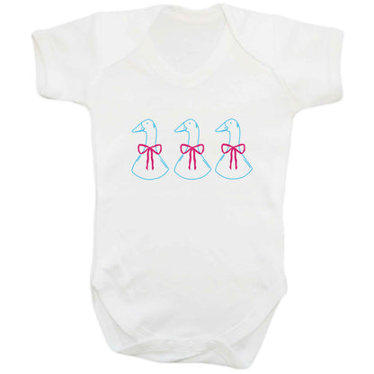 Three geese illustration baby bodysuit white 18-24 months